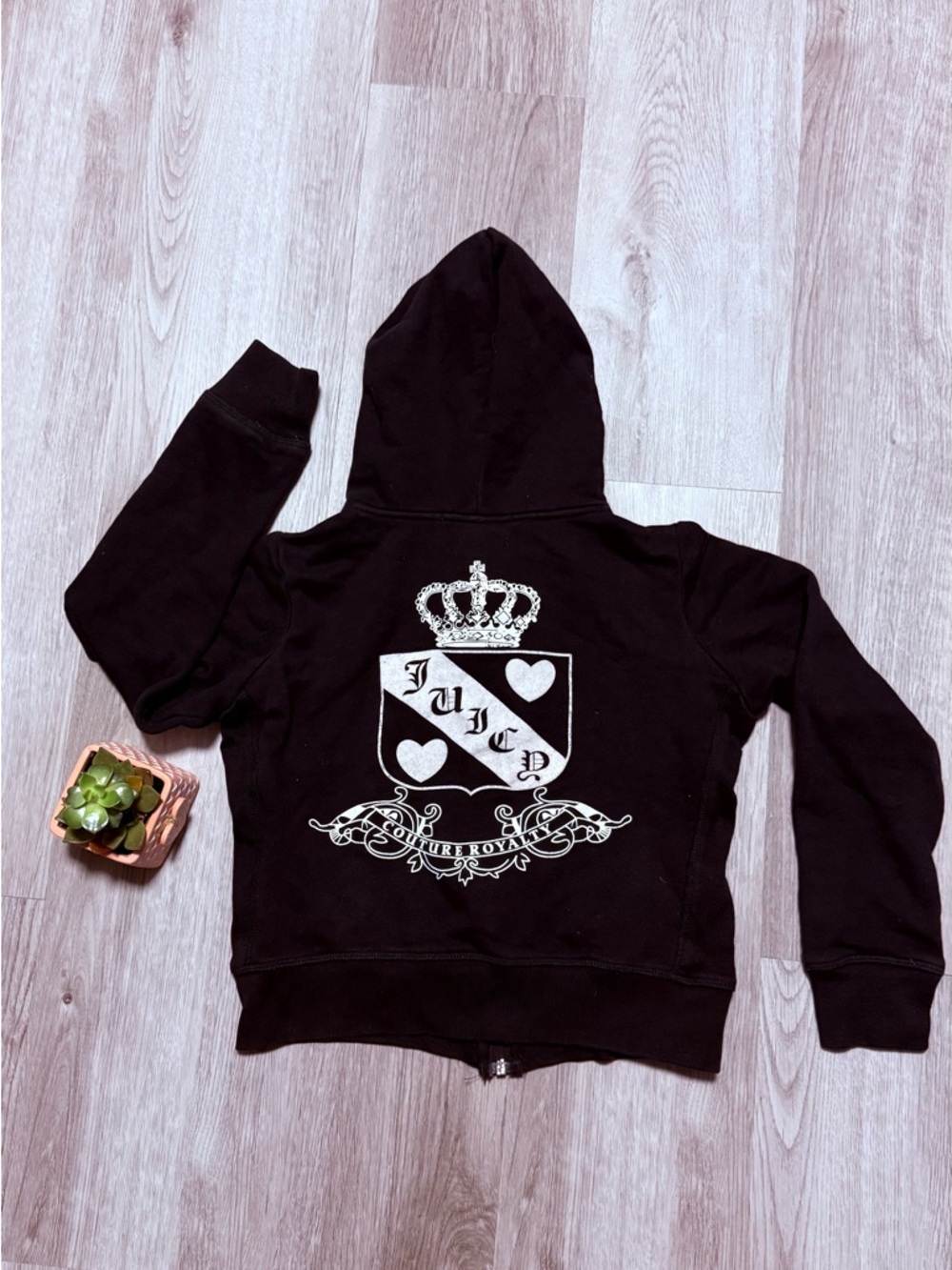 Vintage Juicy Couture Black Zip up Hoodie with White Crest Logo Y2K